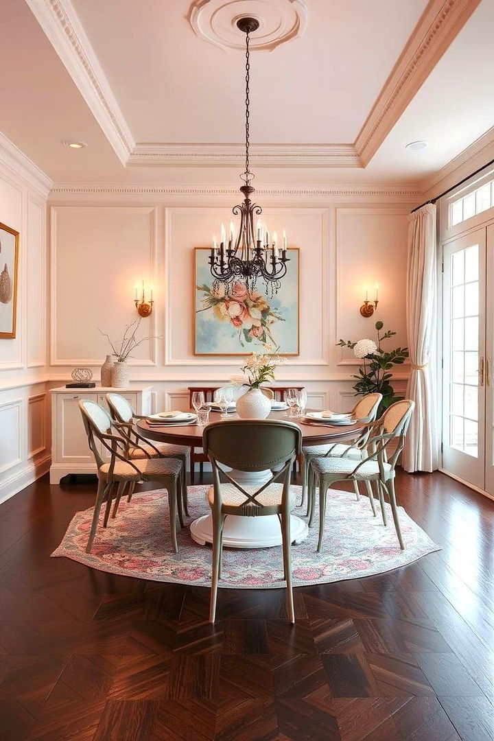 Soft Feminine Touch - 22 dark wood floor dining room ideas