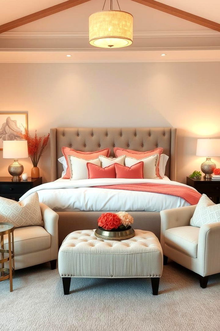 Soft Furnishings With Touches of Coral - 22 Coral Bedroom Ideas
