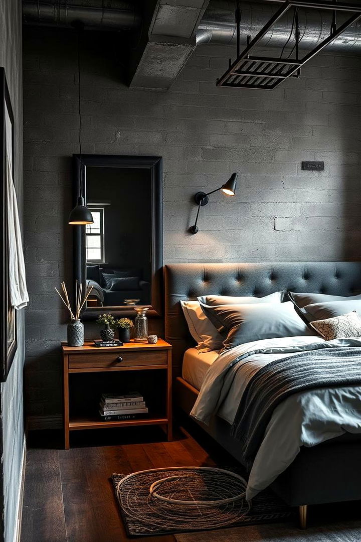 Soft Industrial Touch - 22 Mirror Behind Nightstand Design Ideas