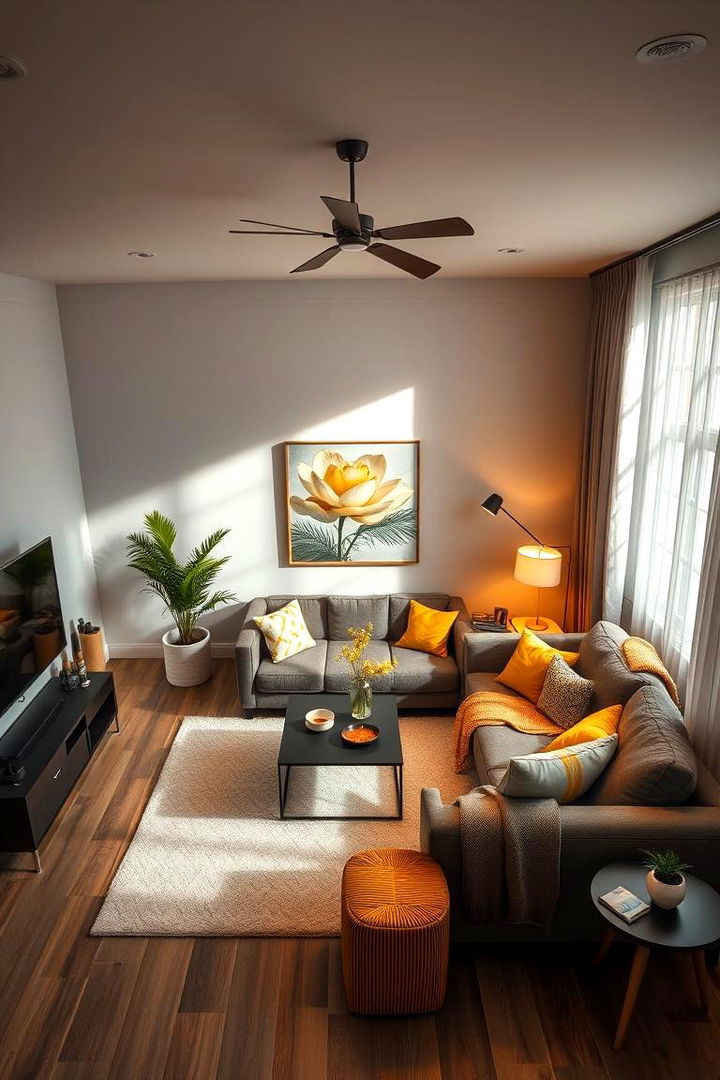 Soft Lighting and Warm Tones in Grey and Yellow - 22 Grey and Yellow Living Room Ideas