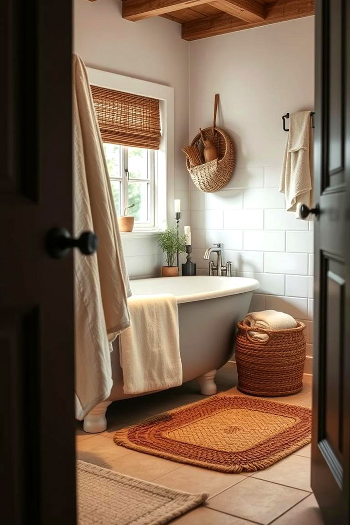 Soft Natural Textiles - 22 Farmhouse Bathroom Ideas