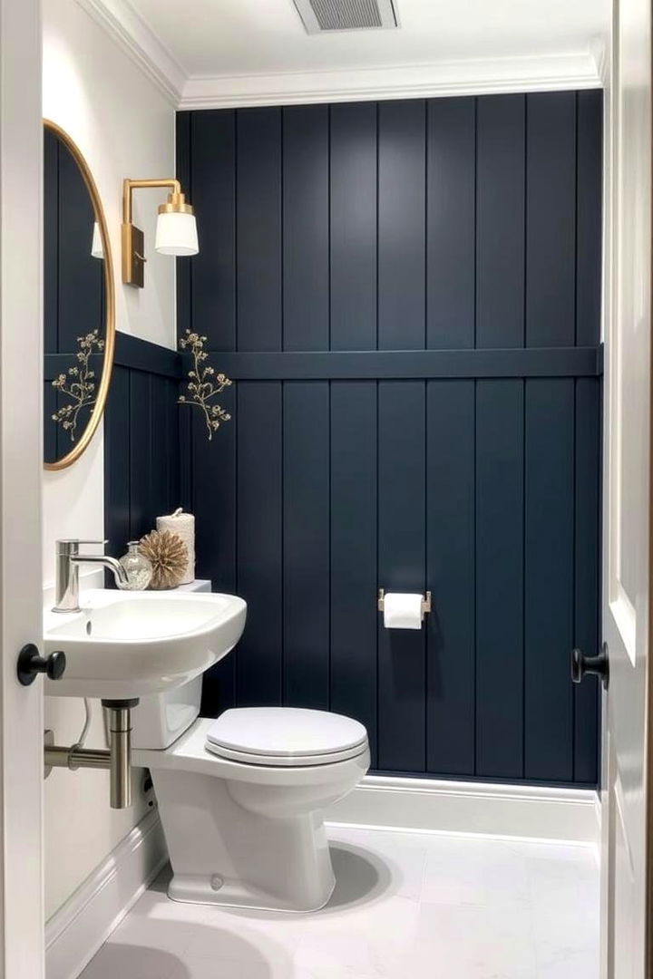 Soft Neutrals with Bold Navy - 22 navy blue powder room ideas