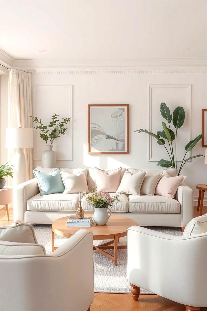 Soft Pastel Accents - 22 Cream Living Room Ideas