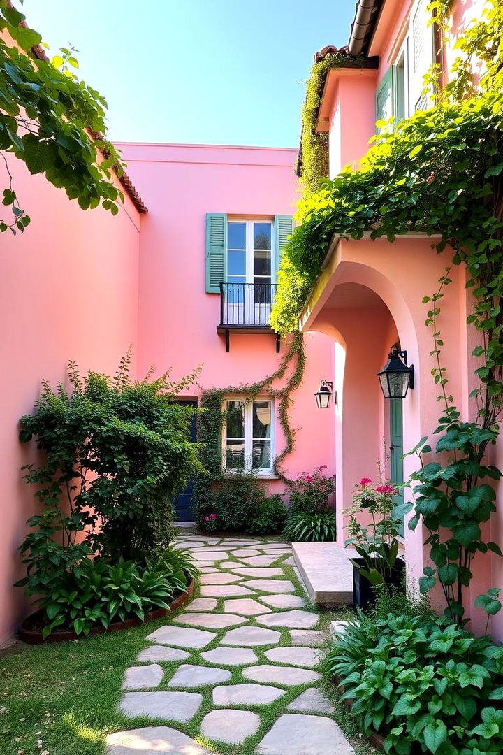 Soft Pink and Green Harmony - 22 Pink House Exterior Ideas