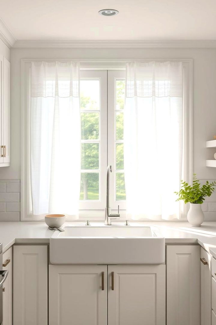 Soft Window Treatments for Gentle Natural Hues - 22 Small White Kitchen Ideas