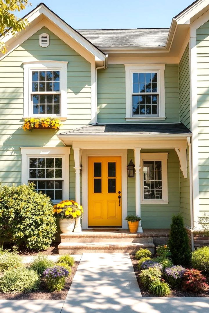 Soft Yellow Flourish - 22 Exterior House Color Schemes With Sage Green Siding