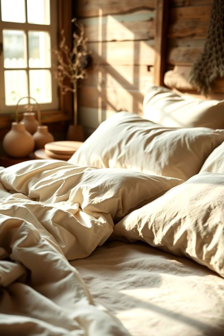 Soft and Natural Bedding - 22 Rustic Bedroom Ideas