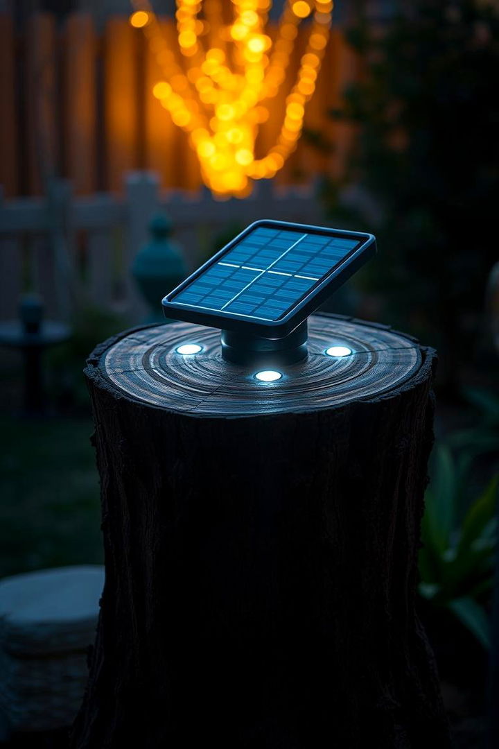 Solar Powered Patio Light - 22 Tree Stump Decorating Ideas