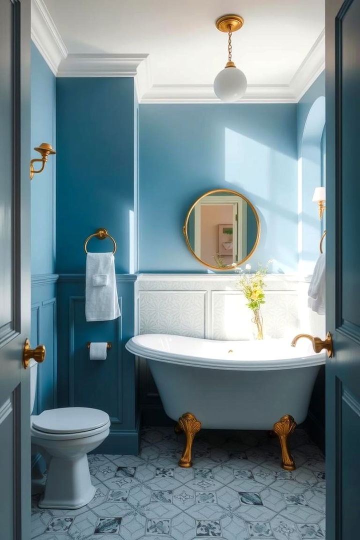 Soothing Blue Walls - 22 Blue and Gold Bathroom Ideas