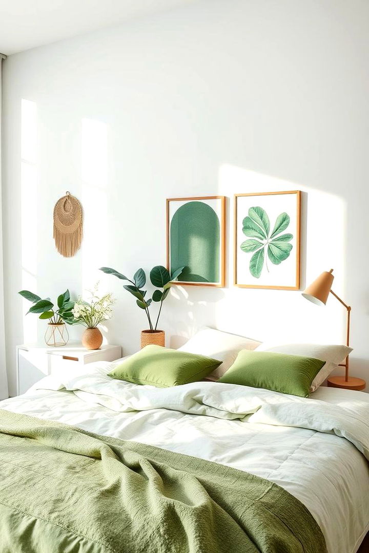 Soothing Green Accents with White Backdrops - 22 Green and White Bedroom Ideas