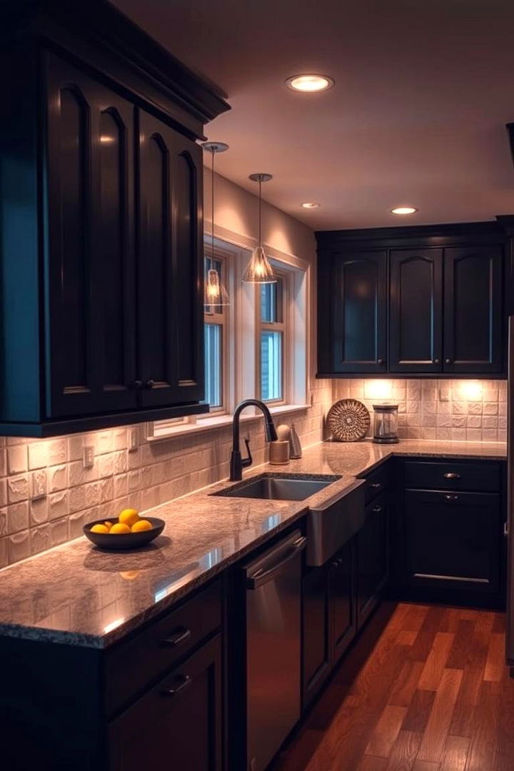 Sophisticated Ambient Lighting - 22 kitchens with beautiful black cabinets