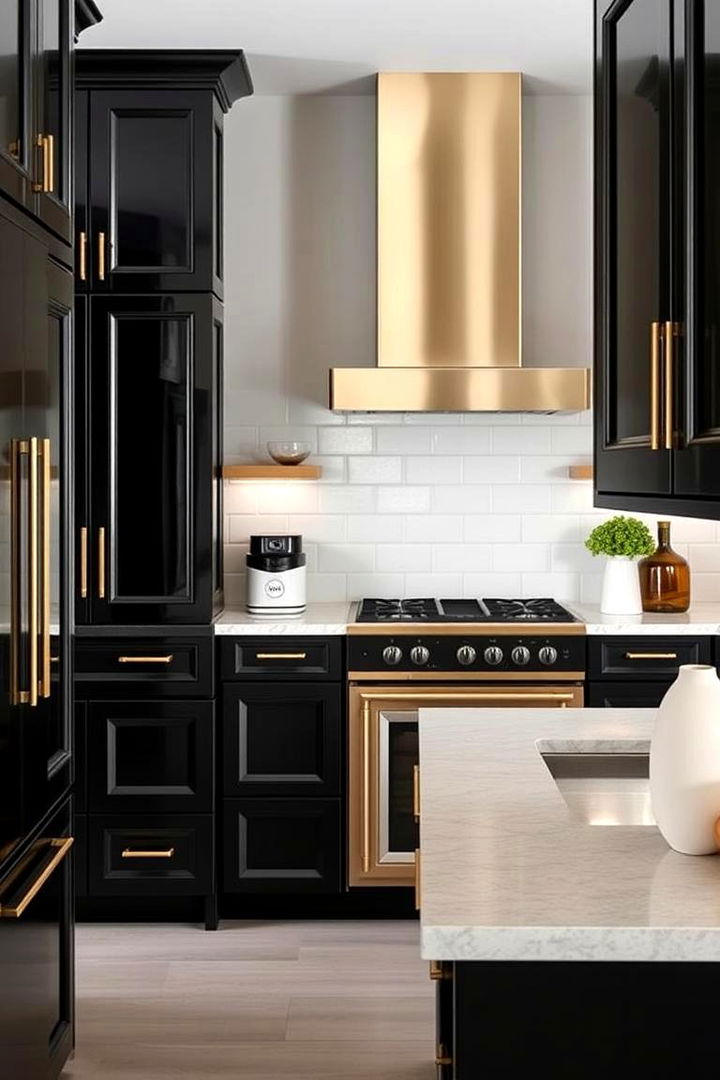 Sophisticated Black Cabinetry with Gold Trim - 22 Black and Gold Kitchen Ideas