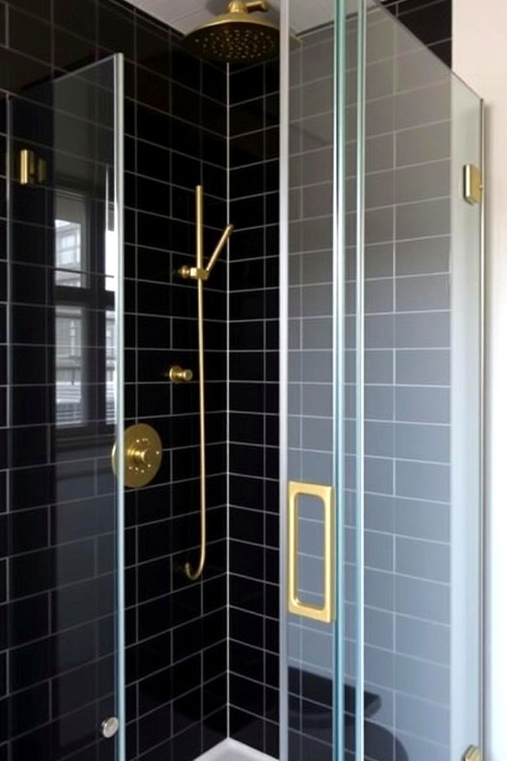 Sophisticated Black Shower - 22 Black and Gold Bathroom Ideas