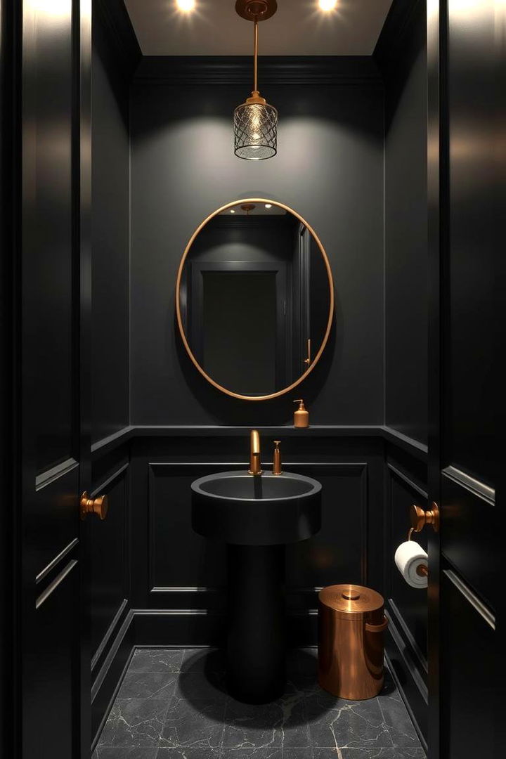 Sophisticated Black Walls - 22 black and gold powder room ideas