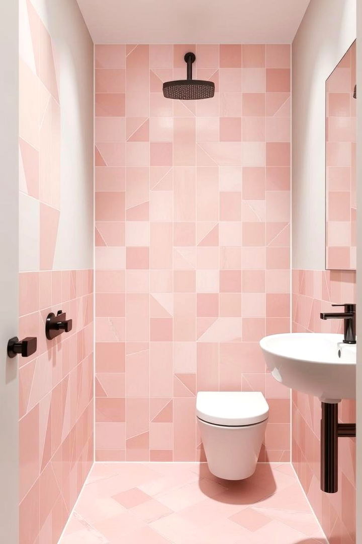 Sophisticated Geometric Designs - 22 Pink Tile Bathroom Ideas