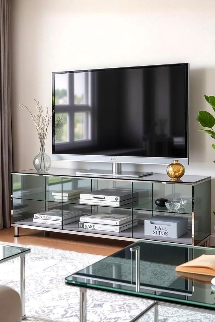 Sophisticated Glass Finishes - 22 Tv Console Decor Ideas