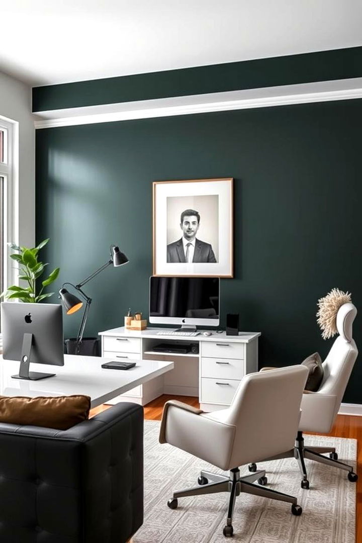 Sophisticated Home Office Makeover - 22 Dark Green Accent Wall Ideas