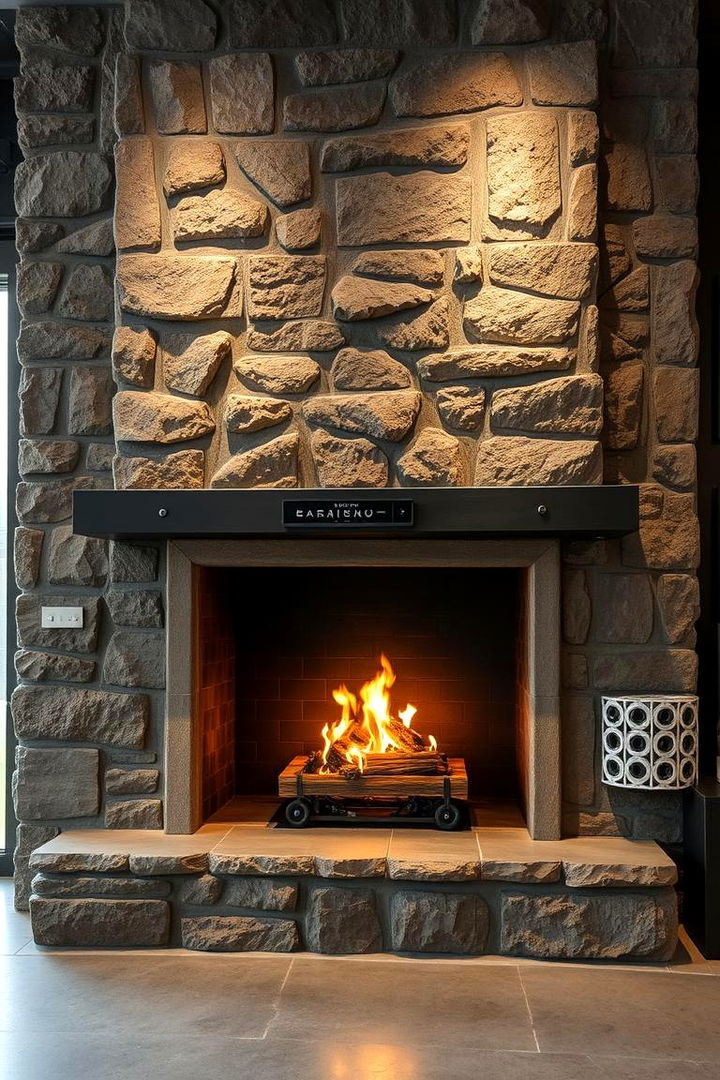 Sophisticated Industrial Vibe - 22 Floor-to-Ceiling Stone Fireplace Ideas