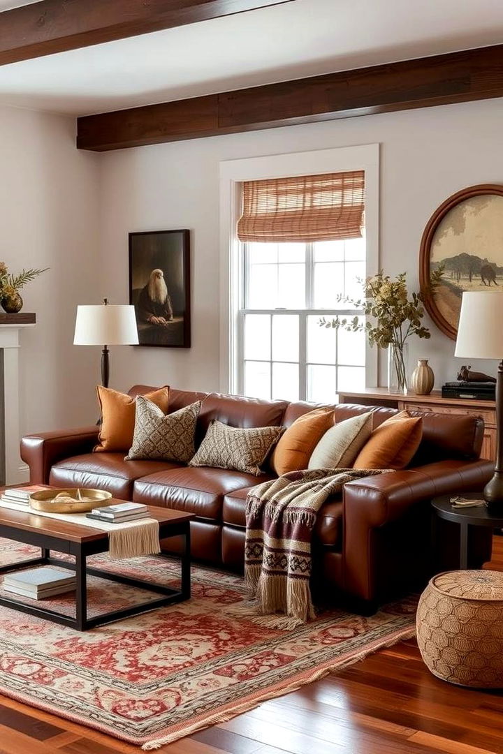 Sophisticated Layers - 22 Brown Leather Couch Living Room Ideas