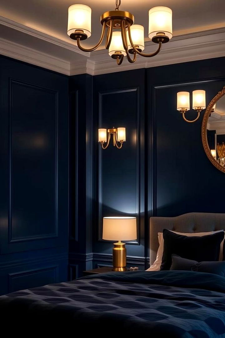 Sophisticated Lighting Designs - 22 Blue and Gold Bedroom Ideas