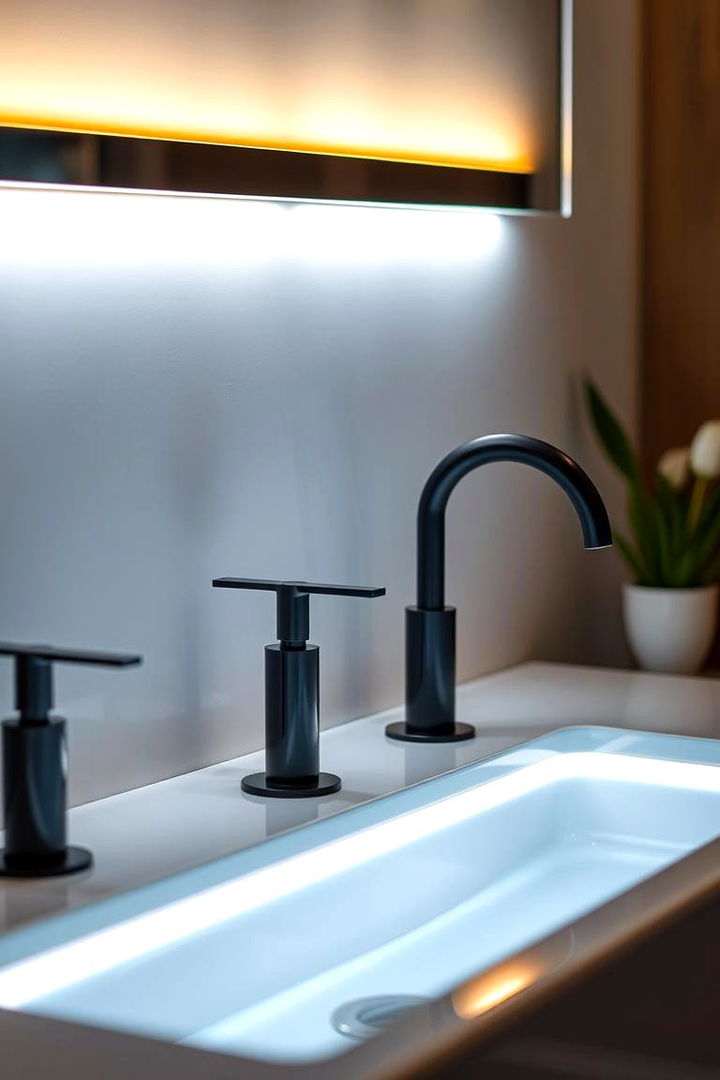 Sophisticated Lighting Integration - 22 Bathroom With Black Fixtures