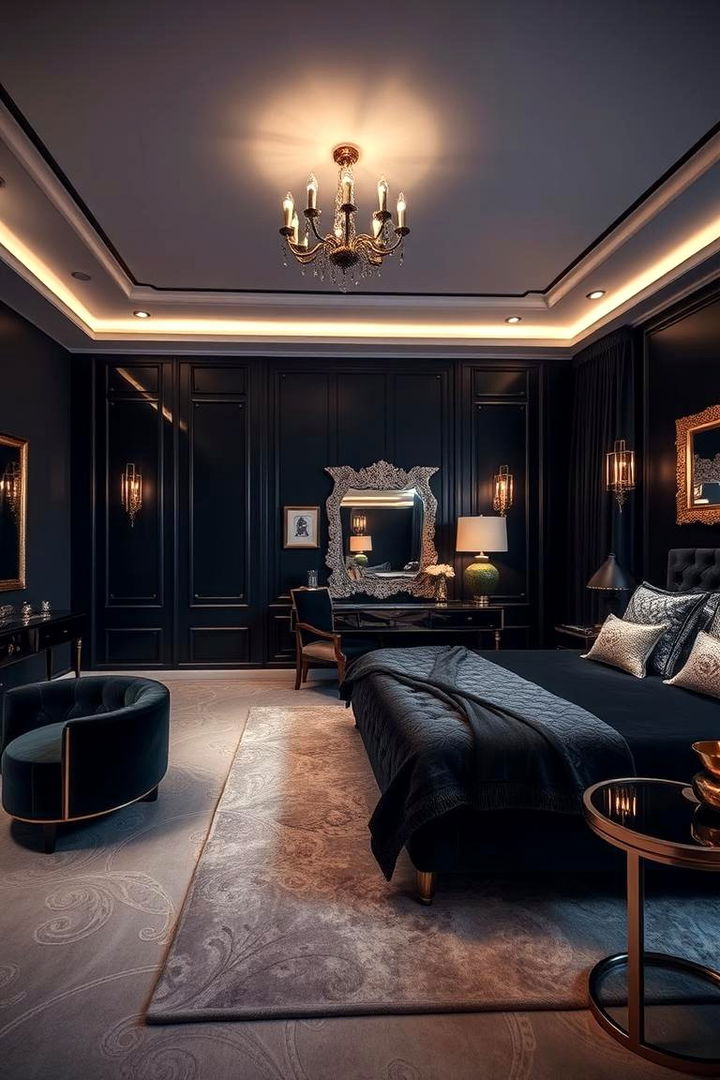 Sophisticated Luxe Space - 22 Black Accent Wall Bedroom Ideas