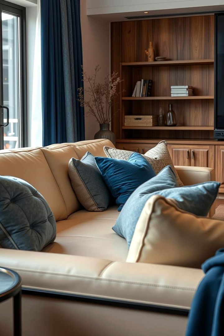 Sophisticated Mixed Materials - 22 blue and beige living room ideas