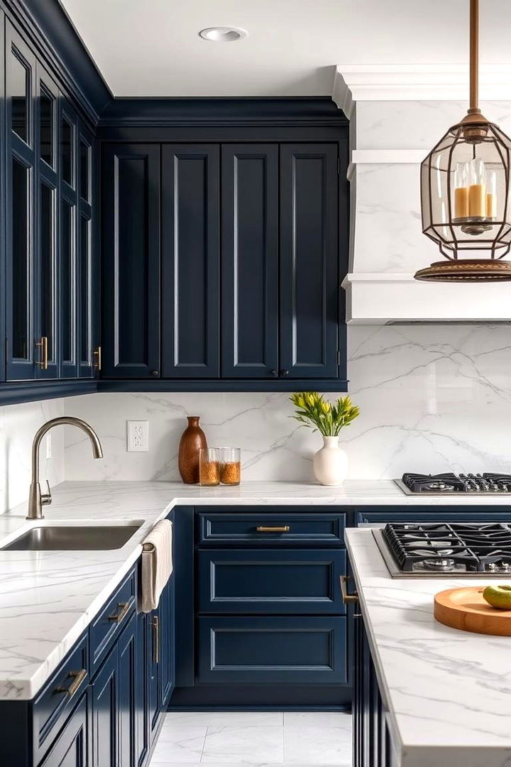 Sophisticated Navy and Marble - 22 Navy Blue Kitchen Cabinets Ideas