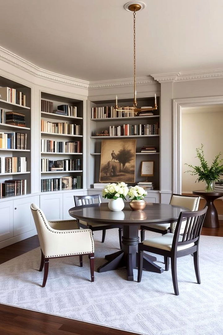 Sophisticated Neutral Palette - 22 Library Dining Room Combo Ideas