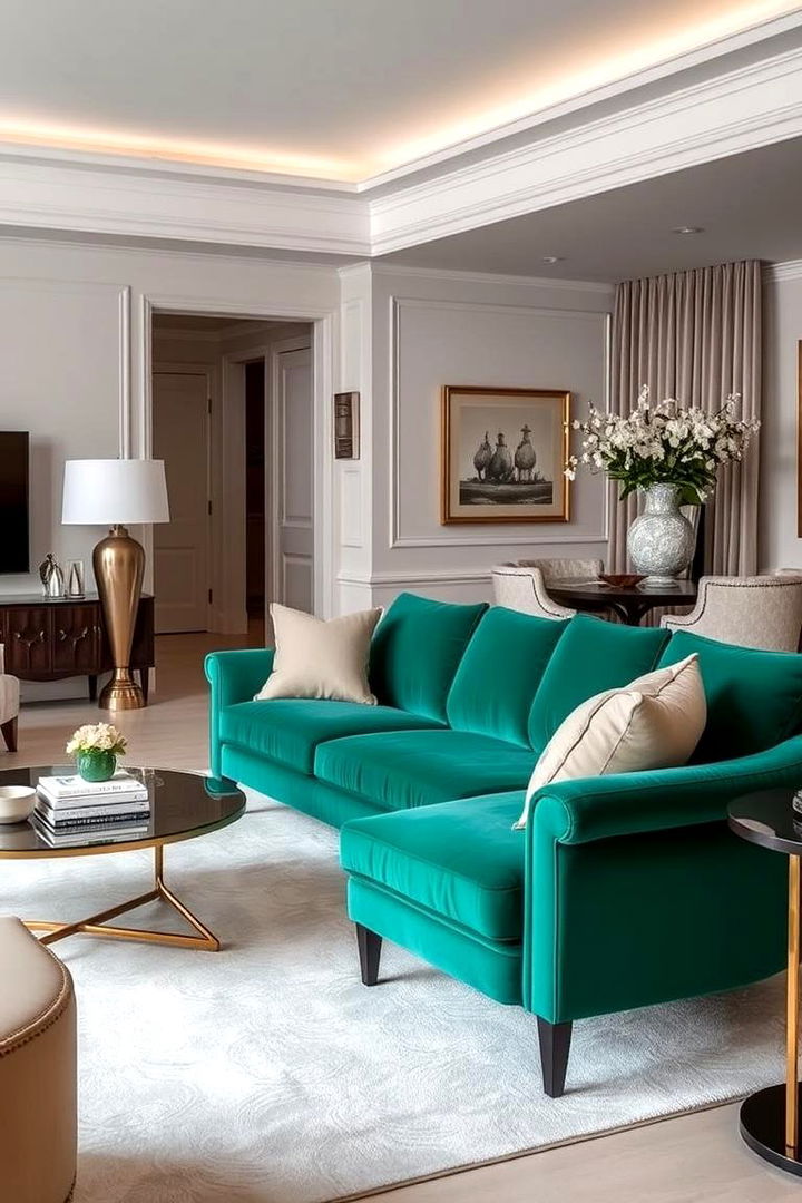 Sophisticated Neutrals - 22 Emerald Green Sofa Living Room Ideas