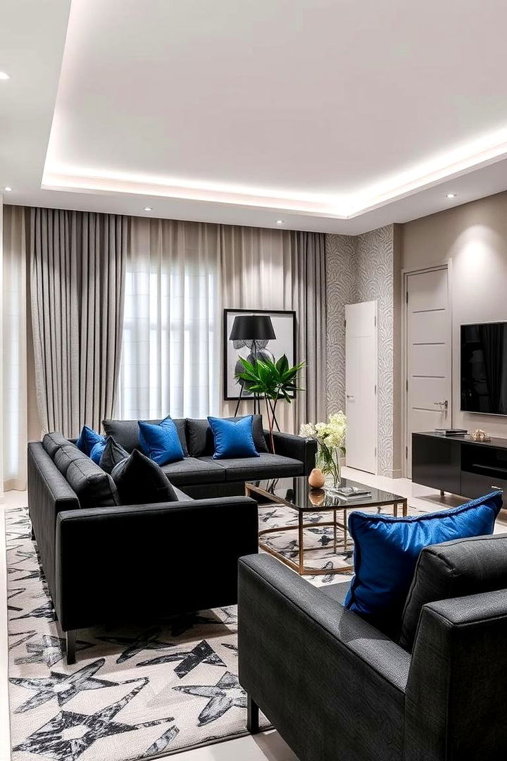 Sophisticated Patterns and Textures - 22 Black and Blue Living Room Ideas