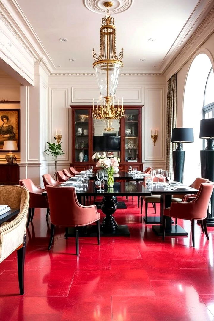 Sophisticated Red Flooring Options - 22 Red Dining Room Ideas