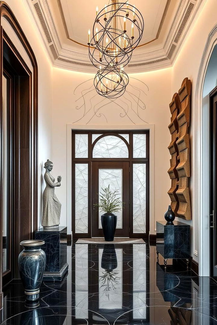 Sophisticated Sculptural Elements - 22 Black and White Entryway Design Ideas