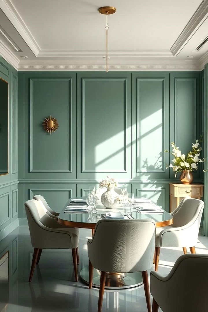 Sophisticated Seafoam Reflections - 22 Green Dining Room Ideas