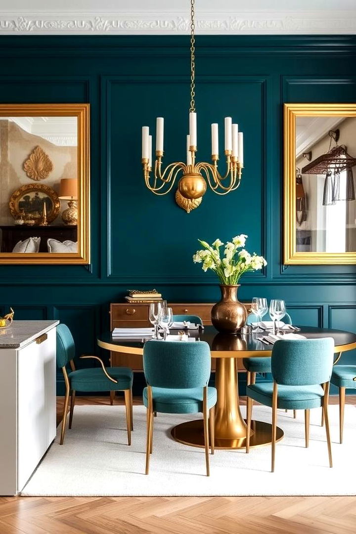 Sophisticated Teal and Gold Combos - 22 Teal Dining Room Ideas
