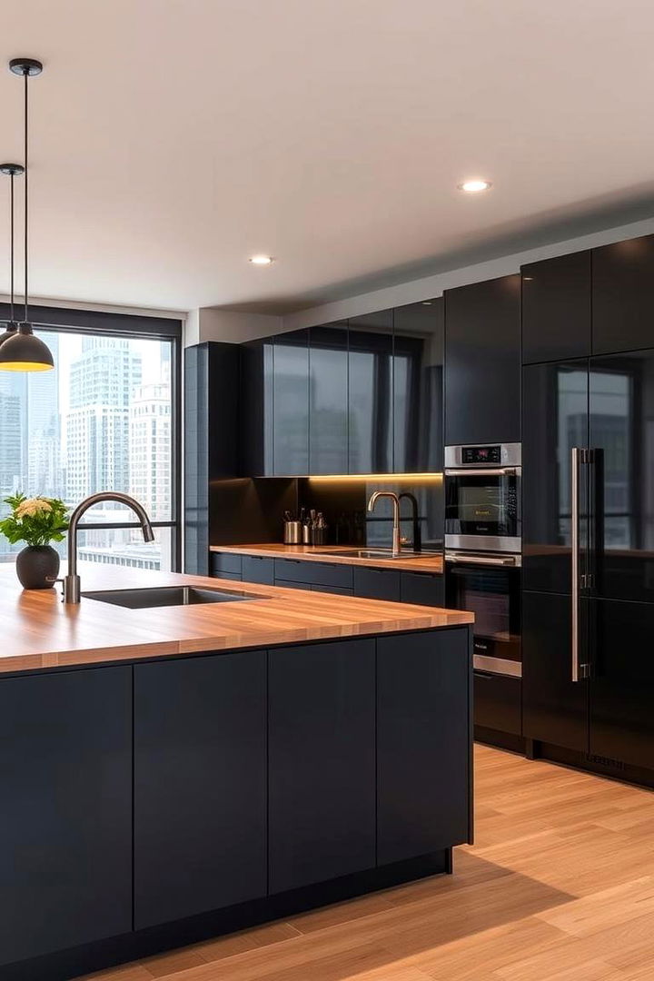 Sophisticated Urban Kitchen - 22 Kitchen With Black Cabinets And Wood Countertops Ideas