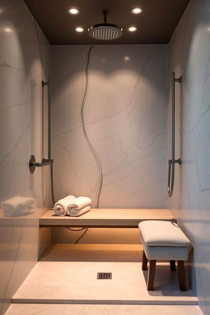 Spa Inspired Bench Retreat - 22 Walk in Shower Ideas With Bench