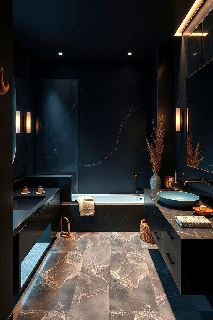 Spa Oasis with a Dark Palette - 22 black and blue bathroom ideas