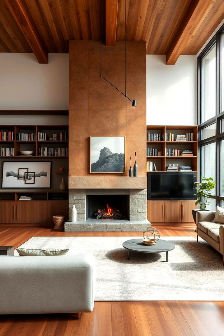 Space Division - 22 Fireplace With Bookshelves