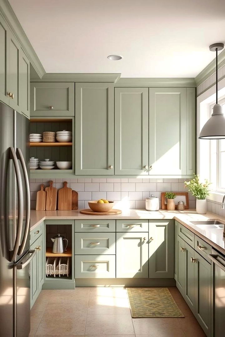 Space Optimization with Sage Green Accents - 22 Rustic Sage Green Kitchen Cabinets