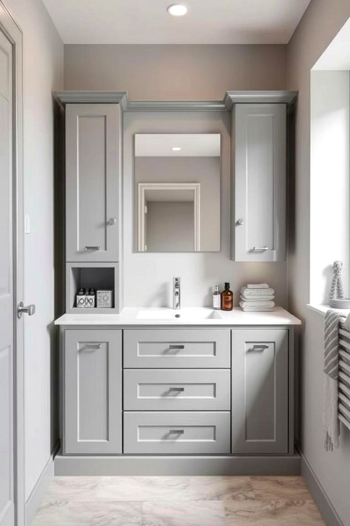 Space Saving Grey Vanity - 22 Grey Bathroom Vanity Design Ideas