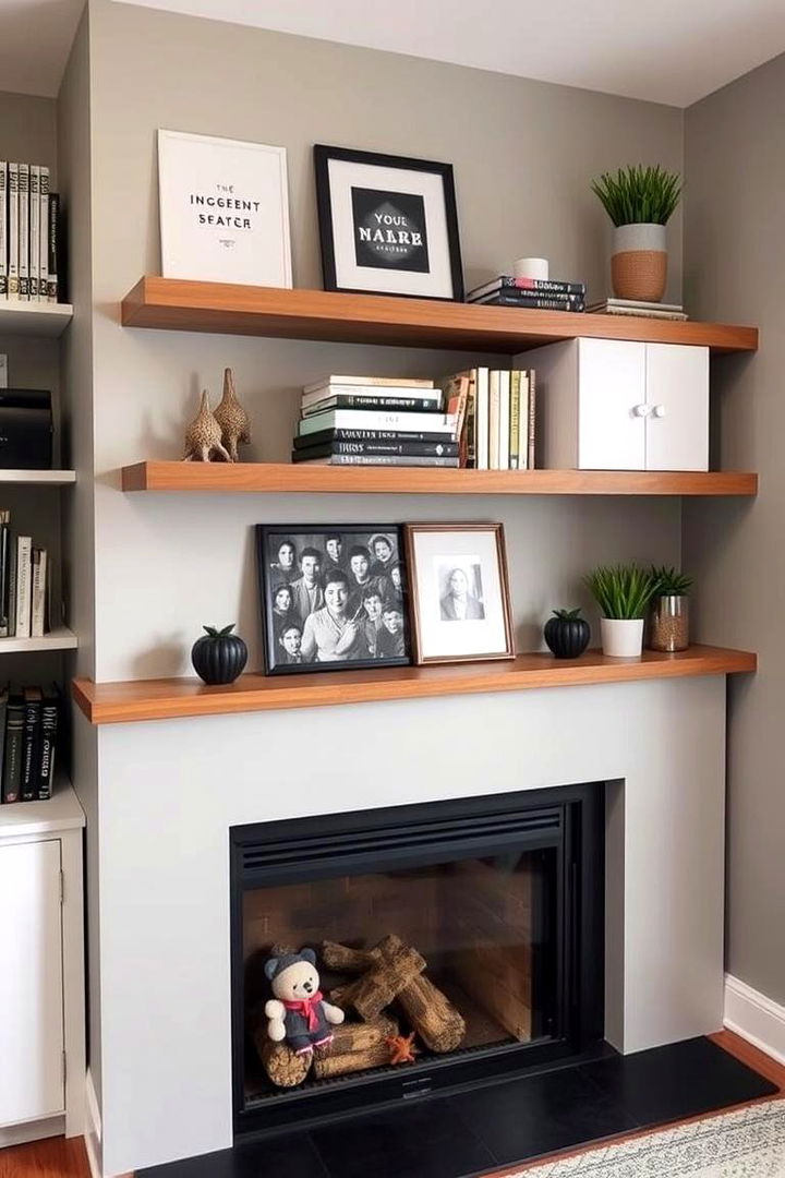 Space Saving Ingenuity - 22 Fireplace Floating Shelves Design Ideas