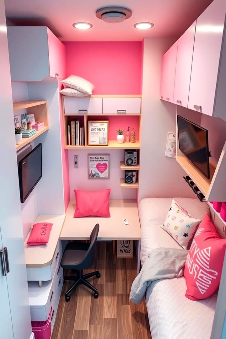 Space Saving Innovations - 22 Pink Dorm Room Ideas