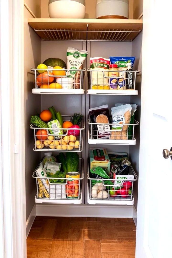 Space Saving Pull Out Baskets - 22 Corner Pantry Ideas