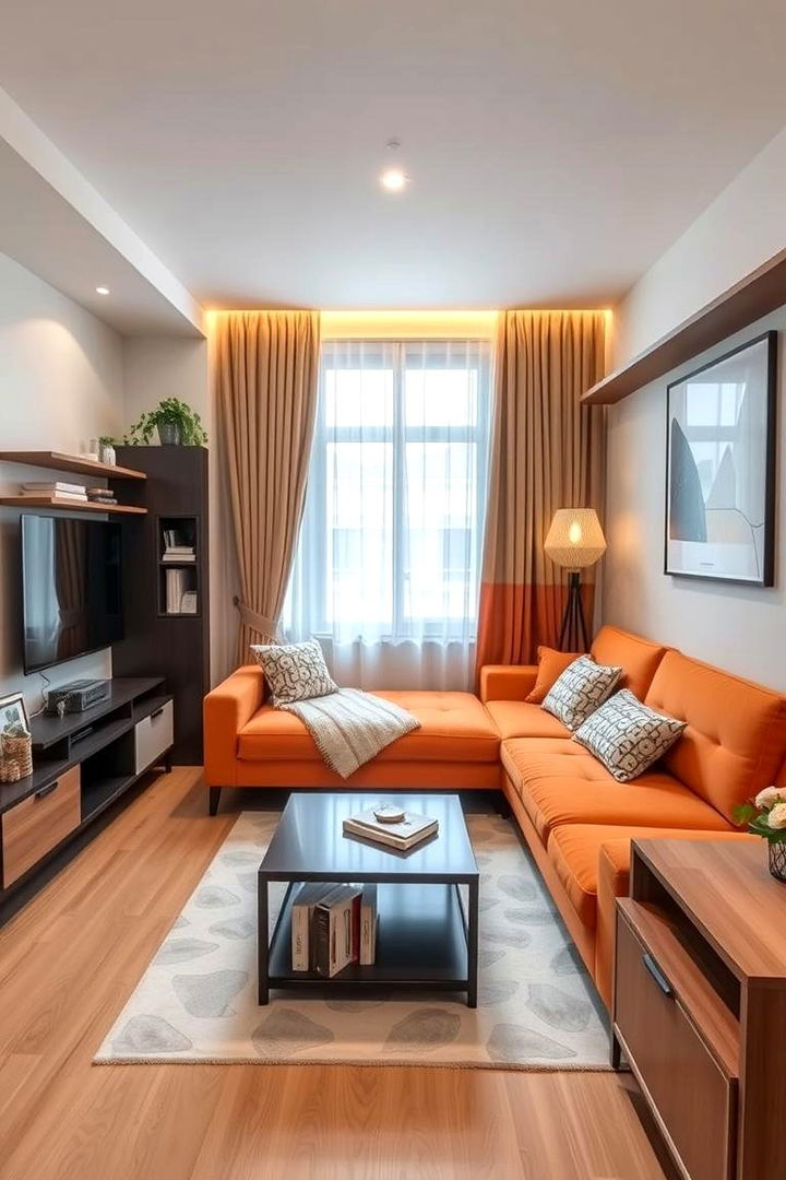 Space Saving Solutions - 22 Orange Couch Living Room Ideas