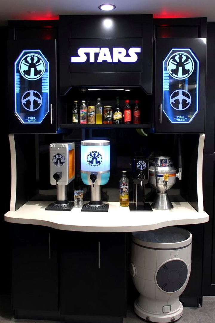 Space Themed Beverage Station - 22 Star Wars Man Cave Ideas