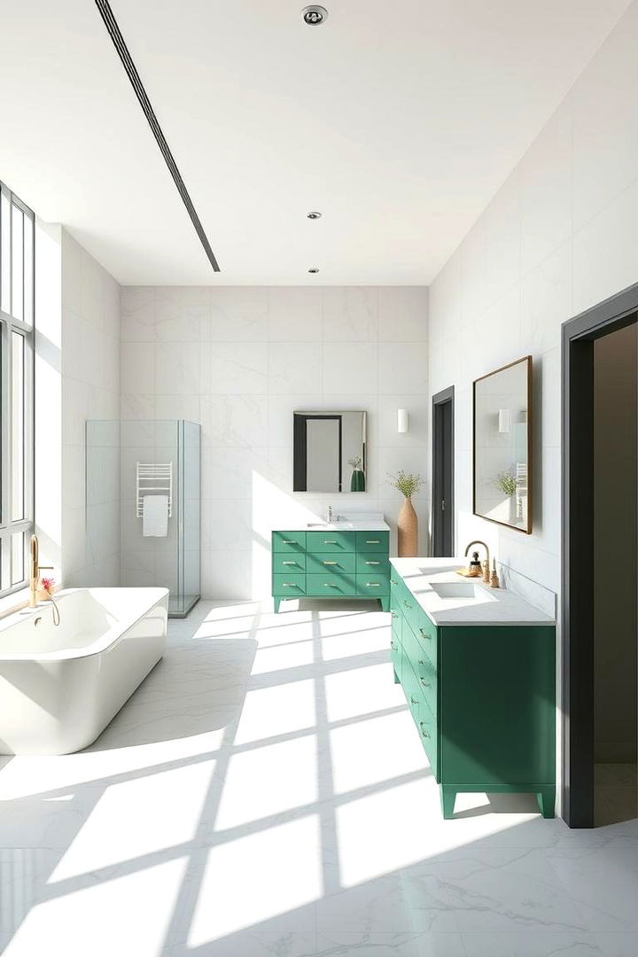 Spacious Bathroom Layout - 22 Bathroom With Green Vanity