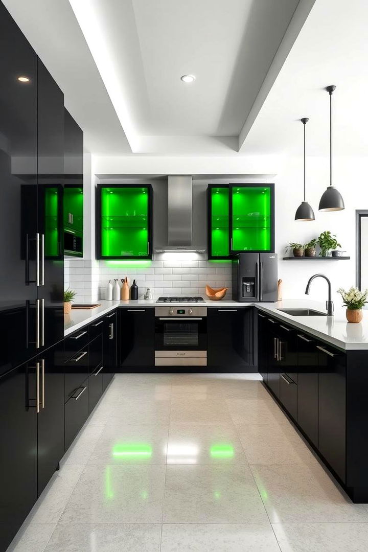 Spacious Layout and Clever Space Utilization - 22 Black and Green Kitchen Ideas