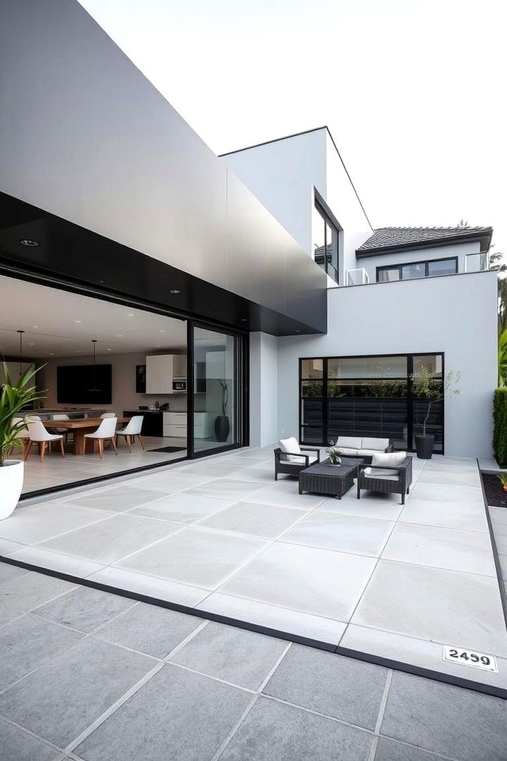 Spacious Patio Integration - 22 Black and White House Exterior Ideas