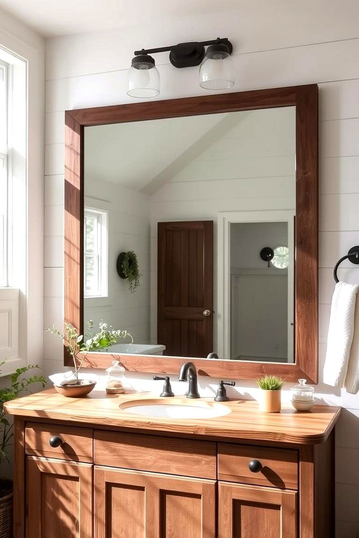 Spacious Vanity Reflections - 22 Farmhouse Bathroom Mirrors Ideas